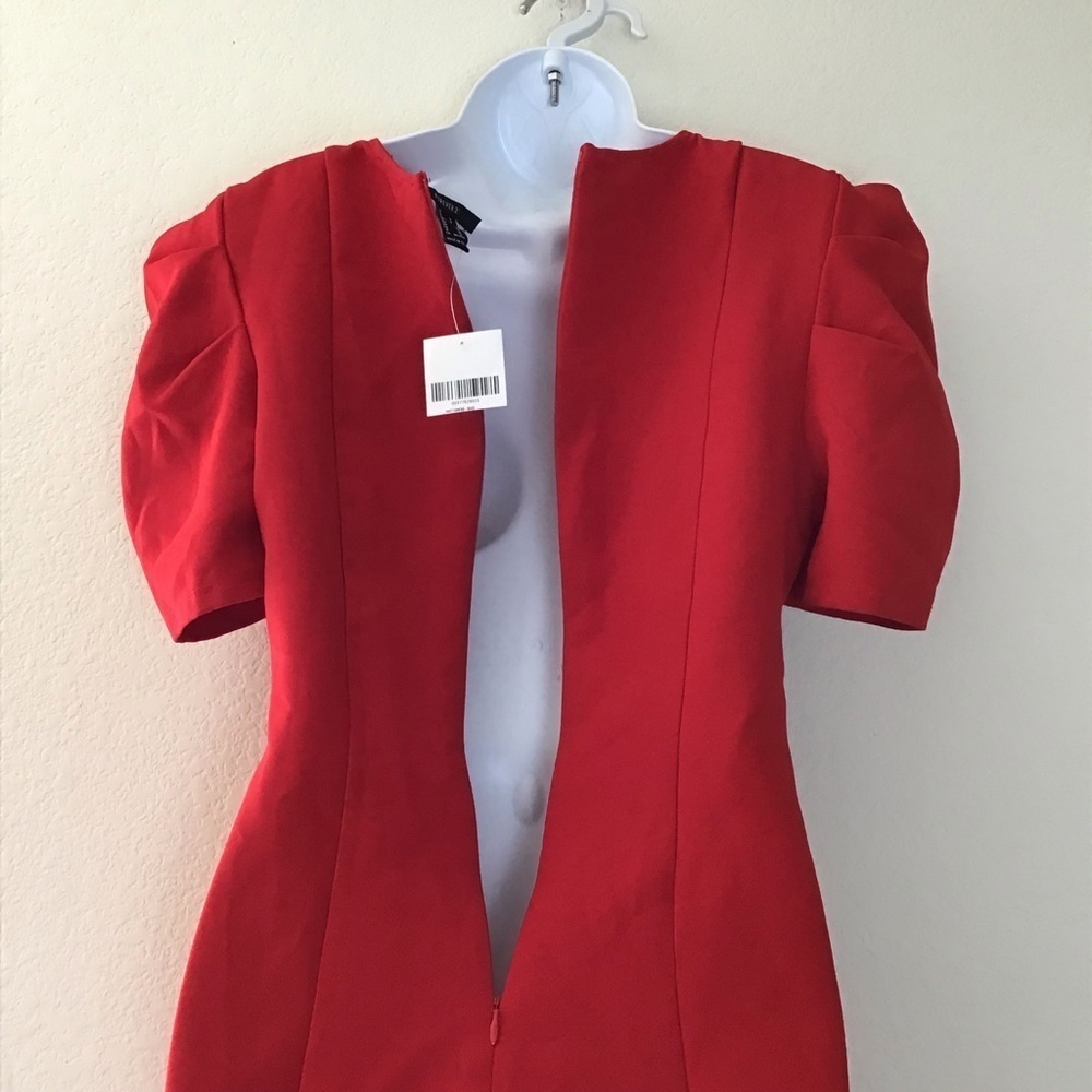 Forever 21 Red Puff Sleeve Mini Dress Short Sleeve V-Neck Party Dress Size Med - Picture 5 of 15